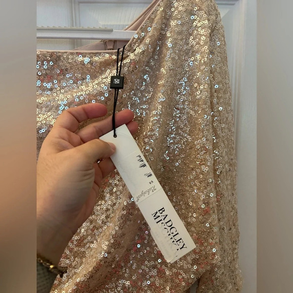 ! Badgley Mischka Asymmetric Draped Sequin Mermaid Gown - Picture 7 of 7